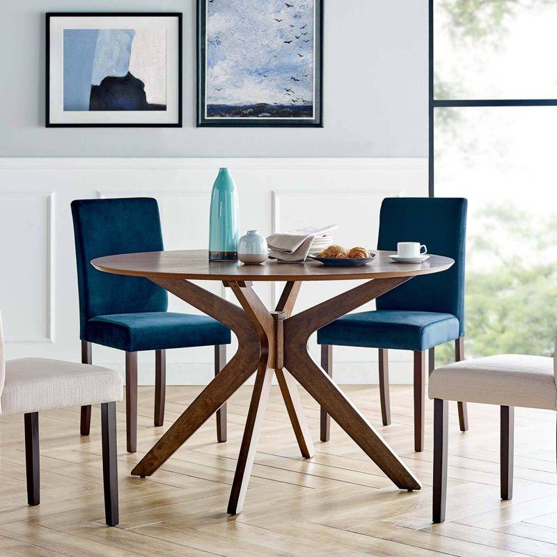 Modway 47" Crossroads Round Wood Dining Table Walnut: Mid-Century Modern, Seats 6, MDF Build