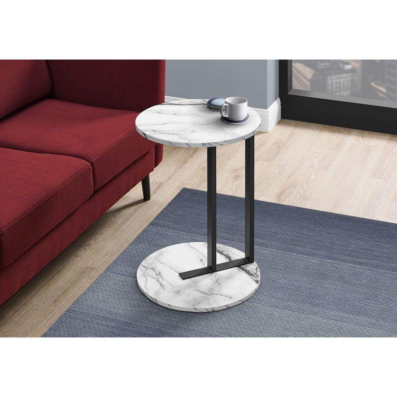 17 Stories Accent Table, Side, Round, End, Nightstand, Lamp, Living Room, Bedroom, White Marble Look Laminate, Black Metal, Contemporary, Modern
