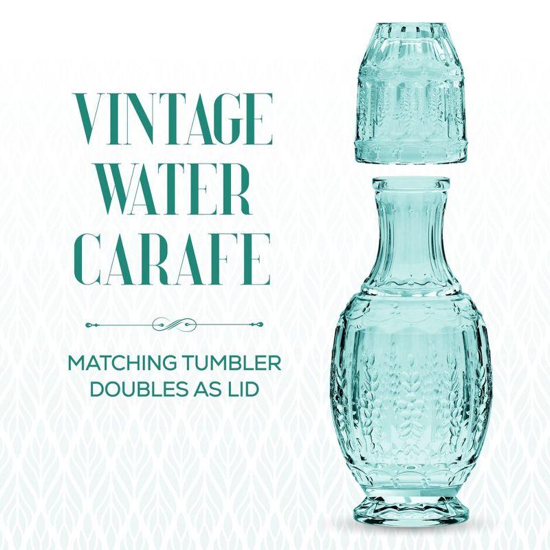 Elle Décor Vintage Night Bedside 33 oz. Water Carafe With Tumbler, 2-Piece Set,Green