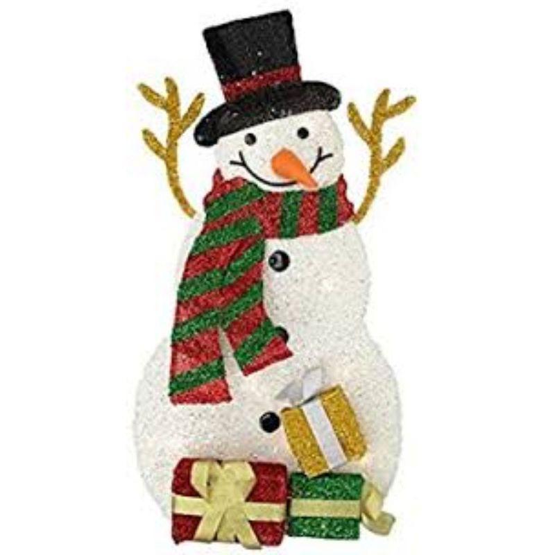 31" Pre-Lit White and Black Snowman with Gifts Outdoor Christmas Decor