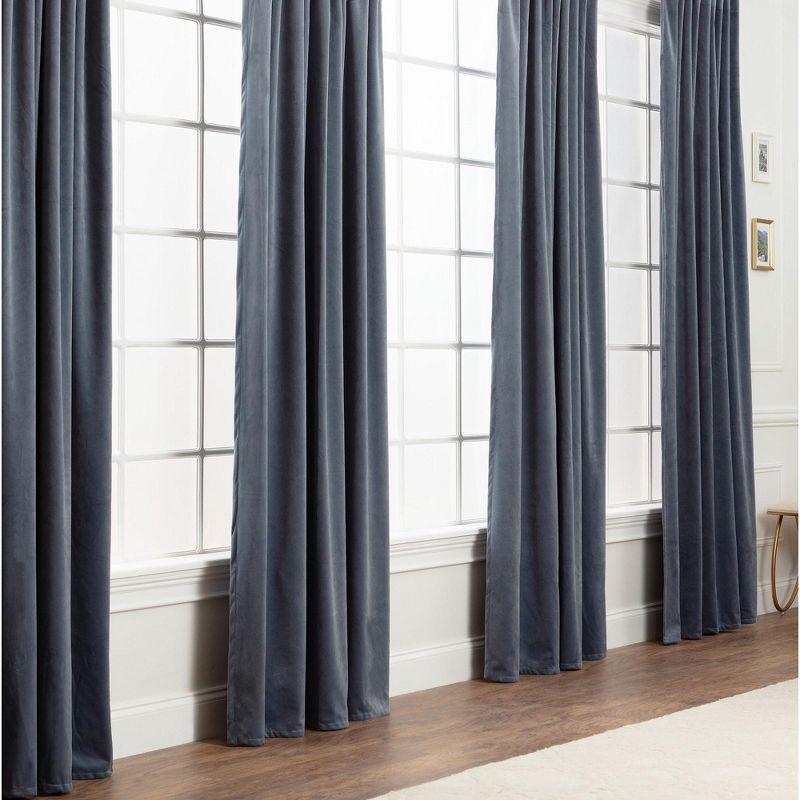 Chanasya 2pk Solid Velvet Room Darkening Blackout Privacy Window Curtain Panels - Set of 2 - 52 x 96 Inches Long - Slate Blue