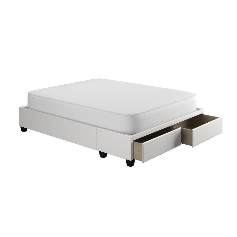 Queen Preston Faux Leather Upholstered Platform Bed Frame with Storage Drawers White - Eco Dream