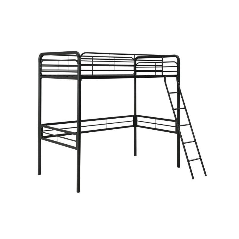 Black Twin Metal Loft Bed with Guard Rails and Ladder