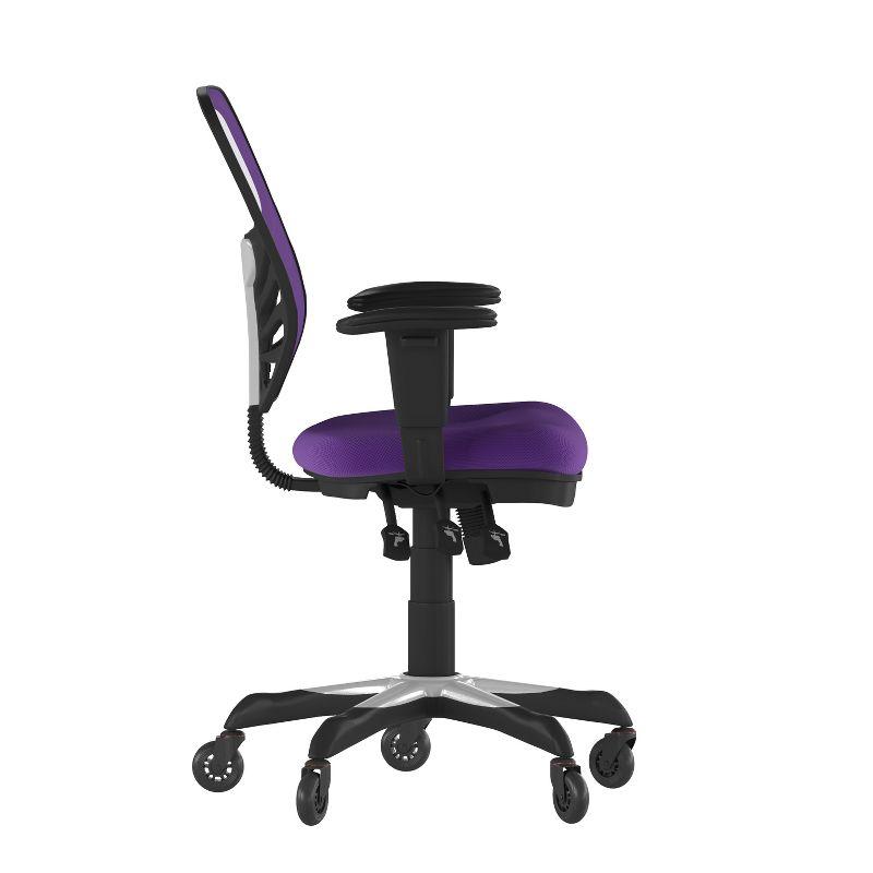 Flash Furniture Nicholas Mid-Back Purple Mesh Multifunction Executive Swivel Ergonomic Office Chair with Adjustable Arms and Transparent Roller Wheels