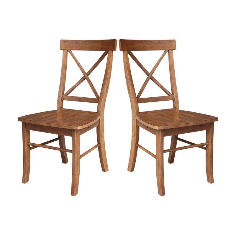 International Concepts Set of 2 X Back Chairs with Solid Wood Seat Distressed Oak : Hardwood Frame, Mid-Century Style