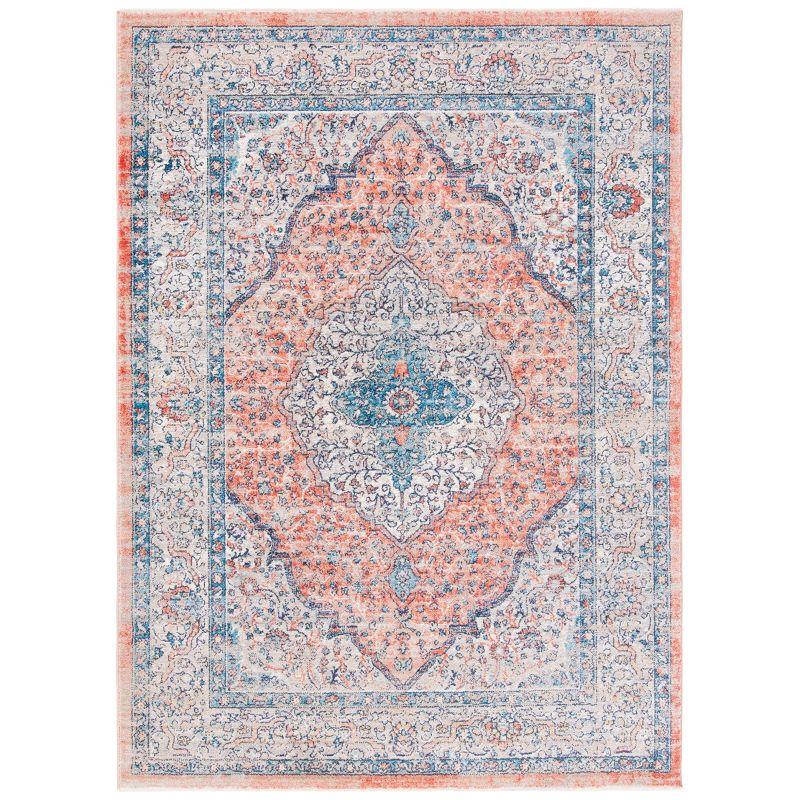 Hand-Knotted Beige & Orange Synthetic Round Area Rug, 4' x 6'