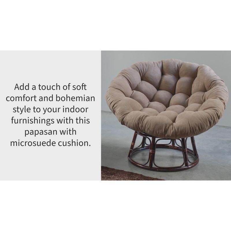 42" Rattan Papasan Chair with Micro Suede Cushion Aqua Blue - International Caravan: Handmade, Walnut Finish, Comfy Seating