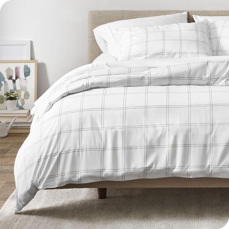 Twin/Twin XL Modern Plaid White/Grey Microfiber Duvet Set