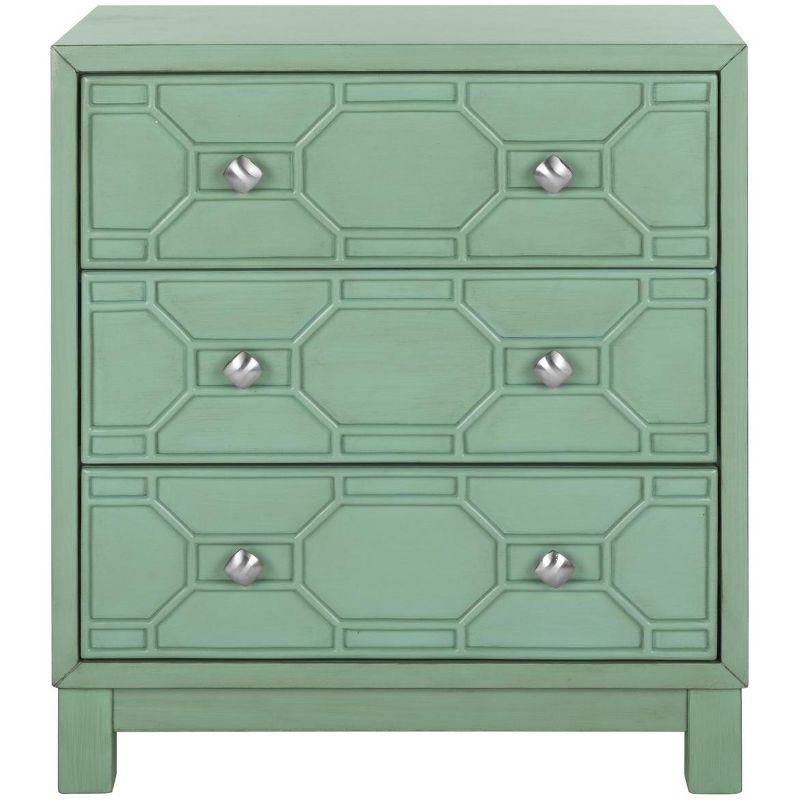 Transitional Turquoise Solid Rubberwood 3-Drawer Chest