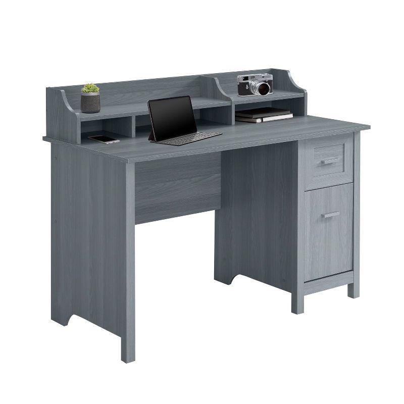Modern Gray Wood-Design Office Desk with Hutch and Drawers