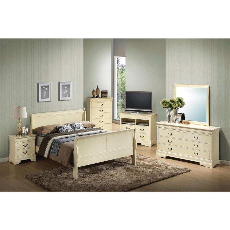 Louis Philippe Beige King Sleigh Wood Bed with High Footboard