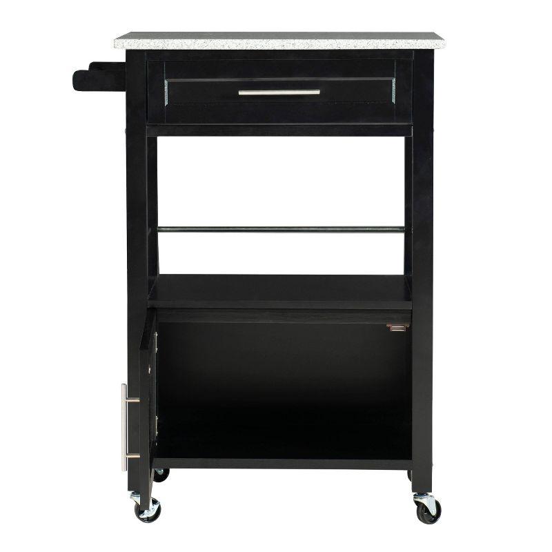 Black Granite Top Kitchen Cart with Ample Storage