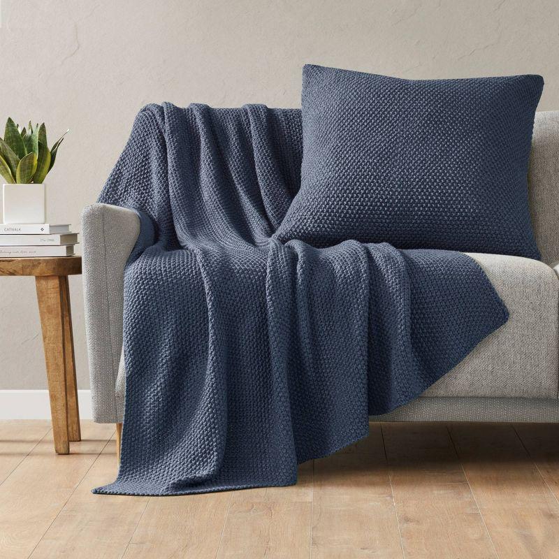 Casual Indigo Knit Euro Pillow Cover in Soft Acrylic