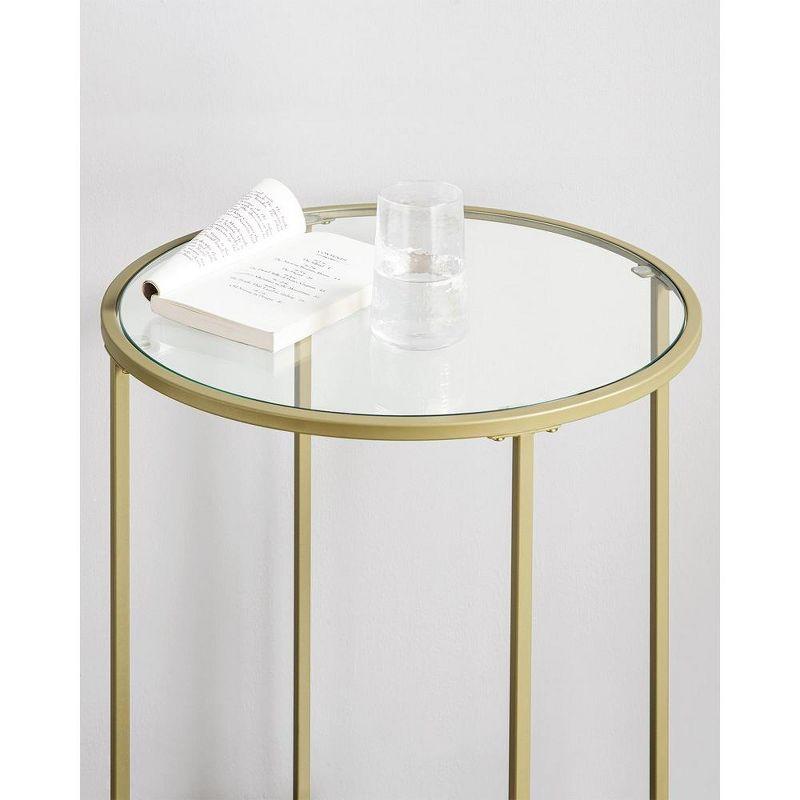 VASAGLE Round Side Table, Glass End Table with Metal Frame, Laurel Green Coffee Table with Modern Style