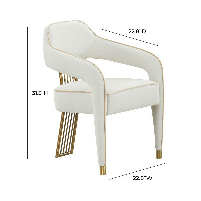 Elegant Cream Linen Upholstered Dining Armchair with Gold Metal Accents