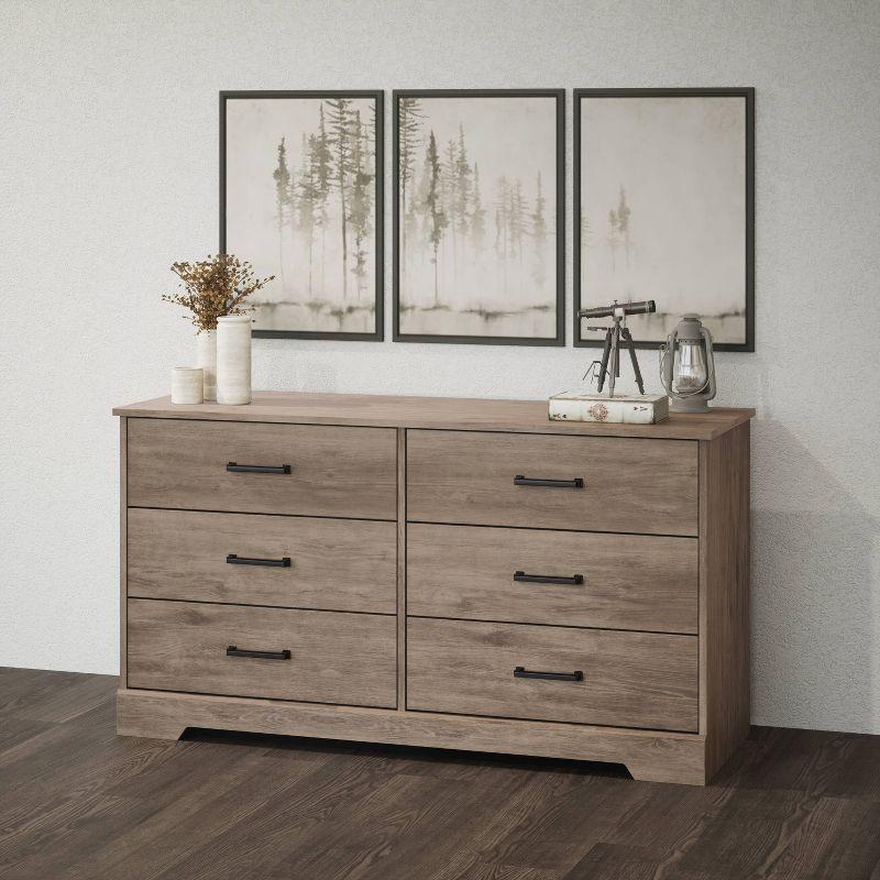 Prepac Rustic Ridge Farmhouse 6 Drawer Bedroom Dresser Brown