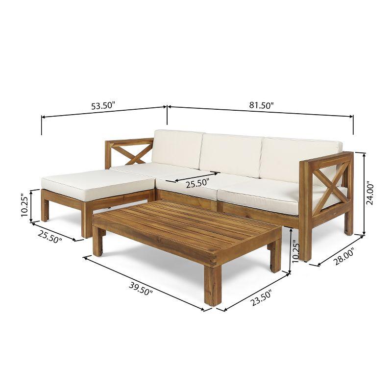 Alcove 5pc Acacia Wood Sofa Set - Teak/Beige - Christopher Knight Home: Weather-Resistant Outdoor Seating with Coffee Table