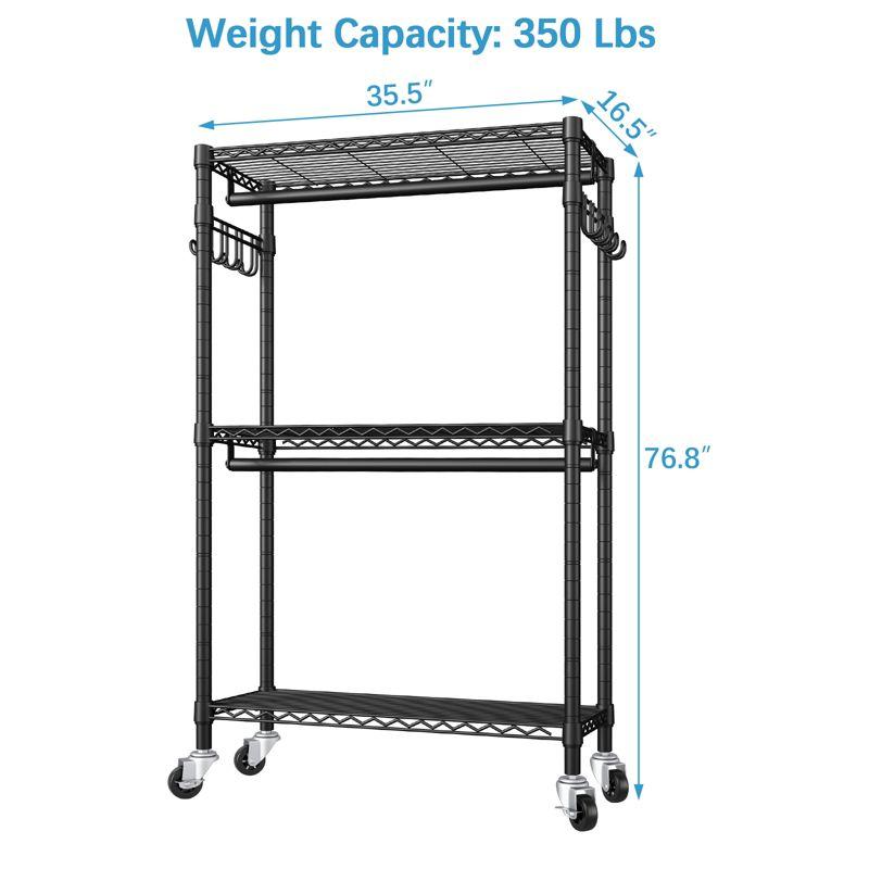 VIPEK V12 Medium Heavy Duty Rolling Garment Rack 3 Tiers Clothes Rack Freestanding Wardrobe Closet Storage Rack