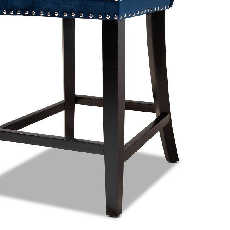 2pc Howell Modern Velvet Upholstered Wood Counter Height Barstool Set Blue/Brown - Baxton Studio: Polyester, Fixed Height