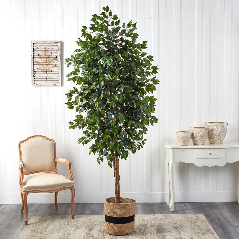 Nearly Natural 8-ft Ficus Artificial Tree in Handmade Natural Cotton Planter