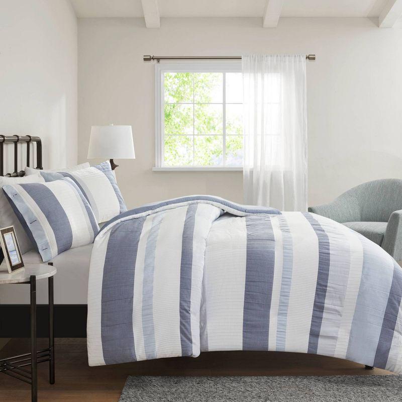 Blue and White Jacquard King/Cal King Duvet Cover Set