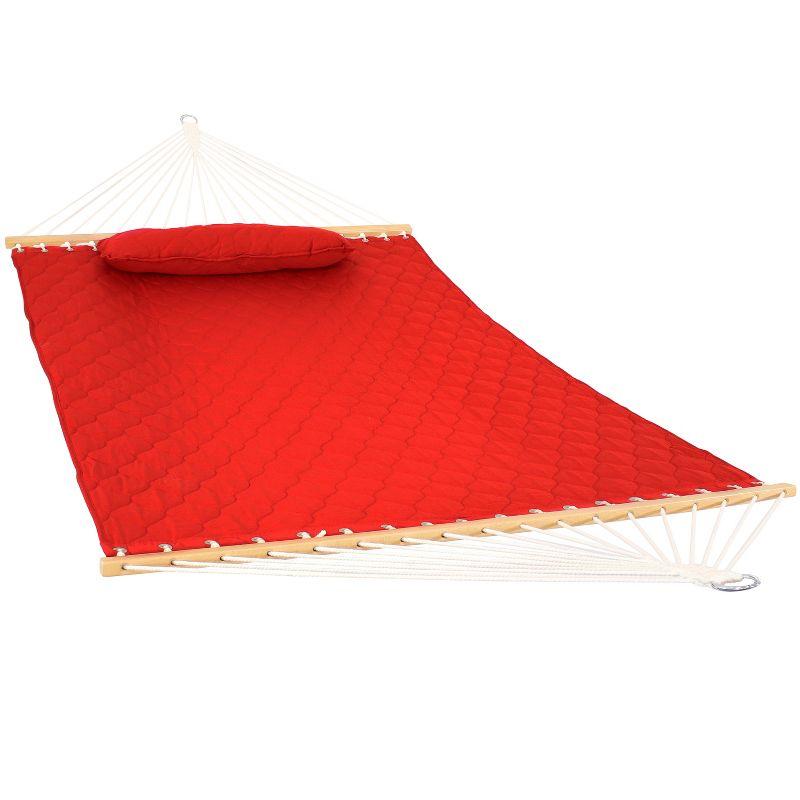 Sunnydaze Red Quilted Fabric 2-Person Hammock with Spreader Bars