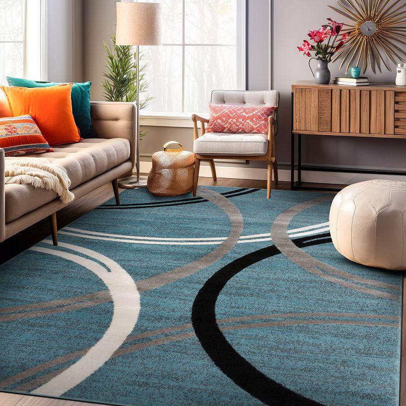 World Rug Gallery Contemporary Abstract Circles Design Blue 6'6" x 9' Area Rug