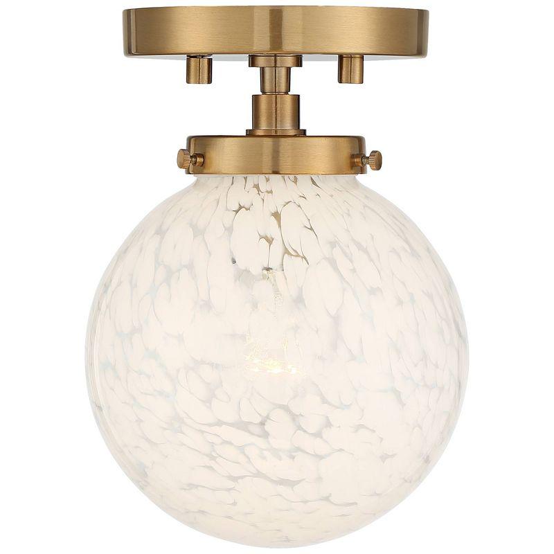 Possini Euro Design Mid Century Modern Ceiling Light Semi Flush Mount Fixture Warm Gold 7" Wide Art Glass Globe for Dining Kitchen