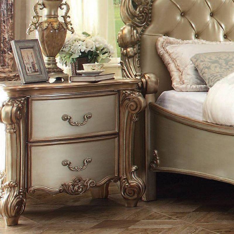 Vendome Antique Gold Patina and Bone Two-Drawer Nightstand