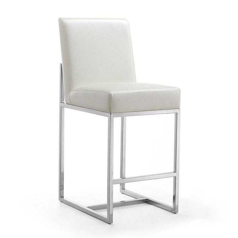 Manhattan Comfort Set of 3 Element Upholstered Stainless Steel Counter Height Barstools Pearl White: Faux Leather, No Assembly Required