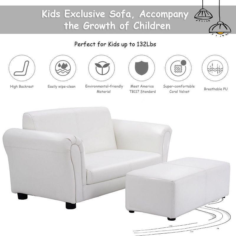 Tangkula Kids Sofa Upholstered Lounge Children Couch Ottoman w/ Armrest White