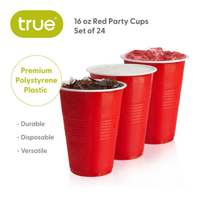 True Red Party Cups, disposable Cups for Parties, Cup, Perfect for Outdoor Drinking Games, Drink Tumblers, set of 24, 16oz, Red
