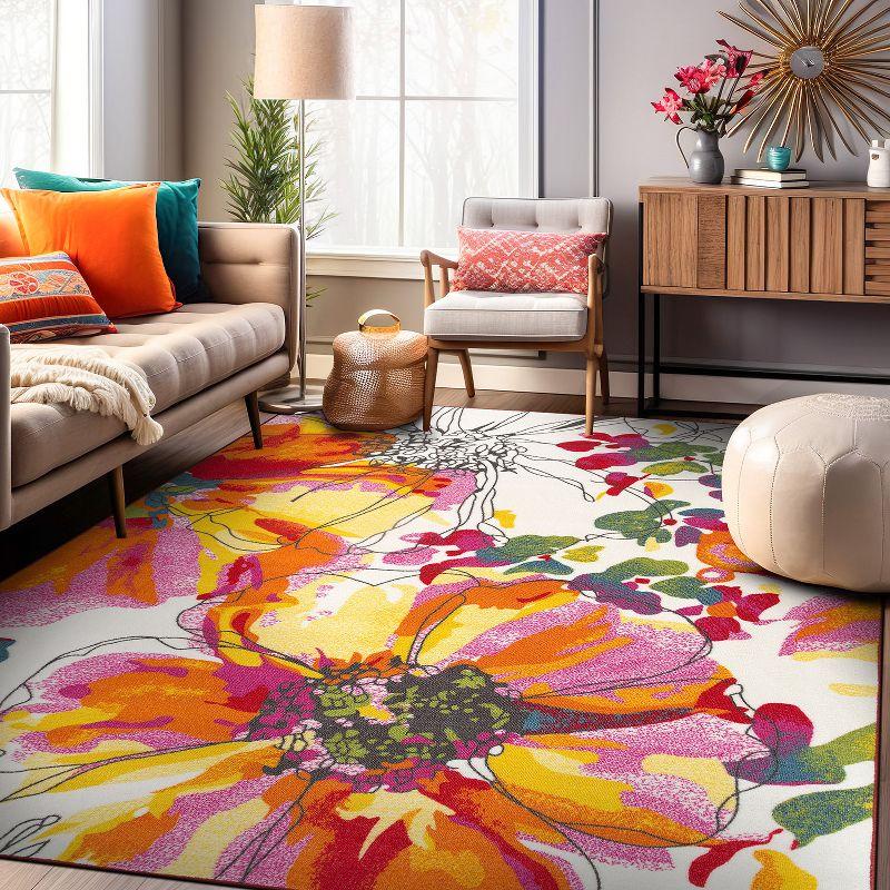 Vibrant Floral Bliss Non-Slip Synthetic Area Rug - 6' x 9'