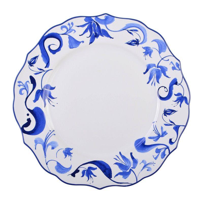 222 Fifth 12pc Ayla Dinnerware Set Reactive Blue: Porcelain, Floral Pattern, Vintage Style, Dishwasher & Microwave Safe