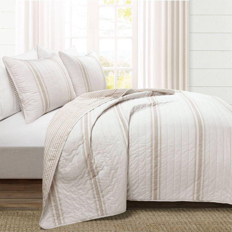 Farmhouse Striped Reversible Quilt Bedding Set - Lush Décor