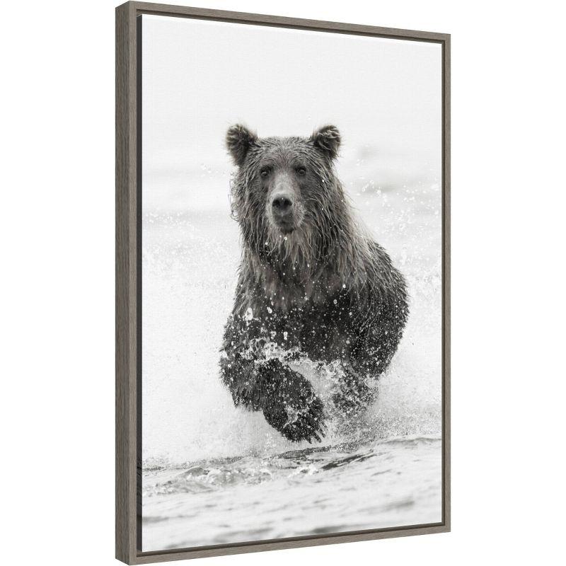 27" x 19" Monochromatic Bear Fishing Framed Canvas Print