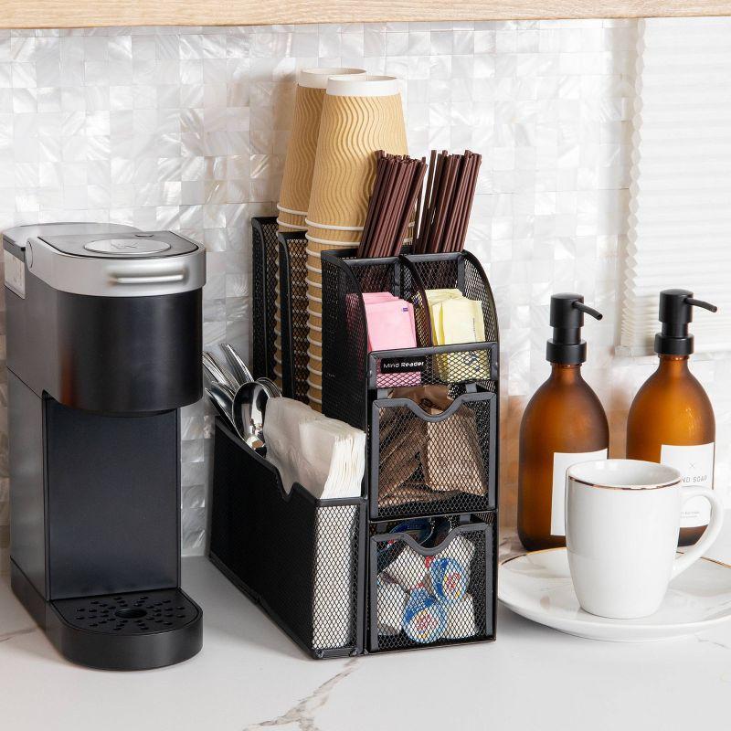 Mind Reader Cup and Condiment Station, Countertop Organizer, Coffee Bar, Kitchen, Metal Mesh, 5.75"L x 11"W x 11.5"H