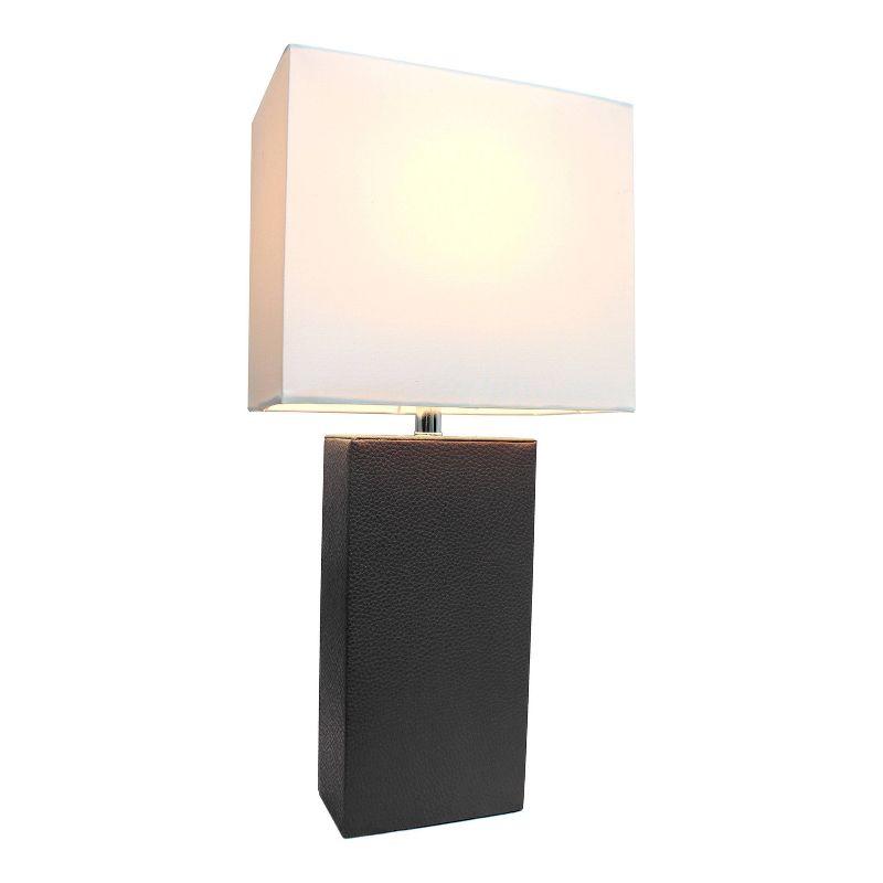 Leather Table Lamp with Fabric Shade Black - Elegant Designs: Modern Rectangle Shade, UL Listed, E26 Socket