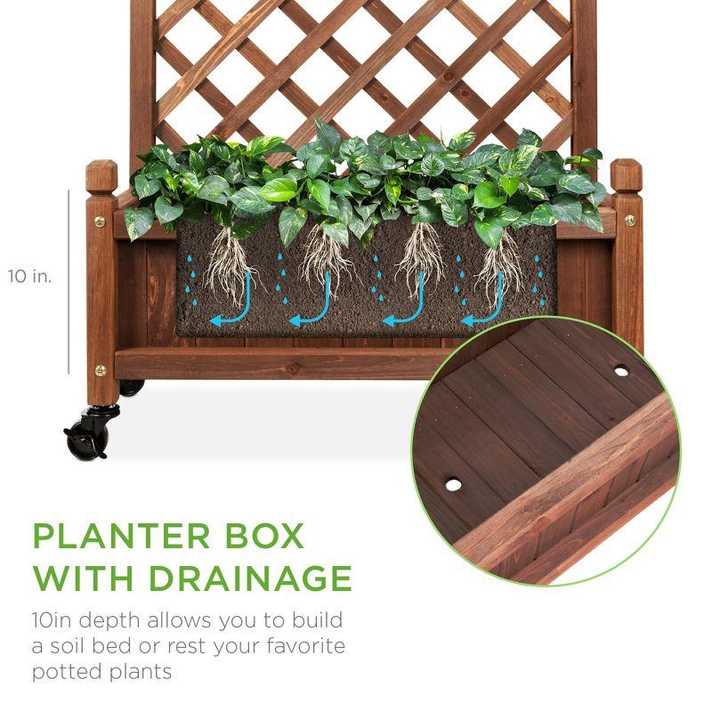 Best Choice Products Set of 2 48in Wood Planter Box & Diamond Lattice Trellis, w/ Drainage, Optional Wheels - Walnut