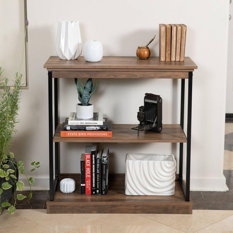 Oslo 37" Aged Maple & Black Metal 3-Shelf Etagere Bookcase