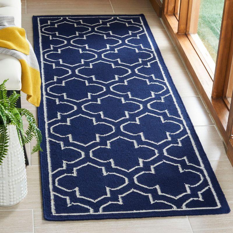 Navy and Ivory Geometric Wool Runner Rug