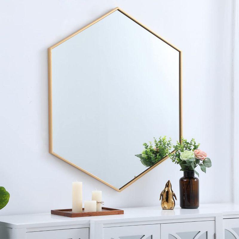 Elegant Lighting Metal frame hexagon mirror 38 inch in Brass