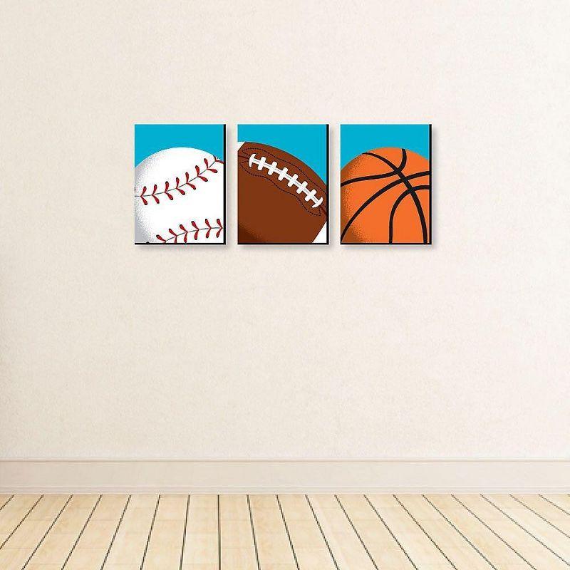 Big Dot of Happiness Go, Fight, Win - Sports Themed Nursery Wall Art, Kids Room Decor & Game Room Home Décor - 7.5 x 10 inches - Set of 3 Prints