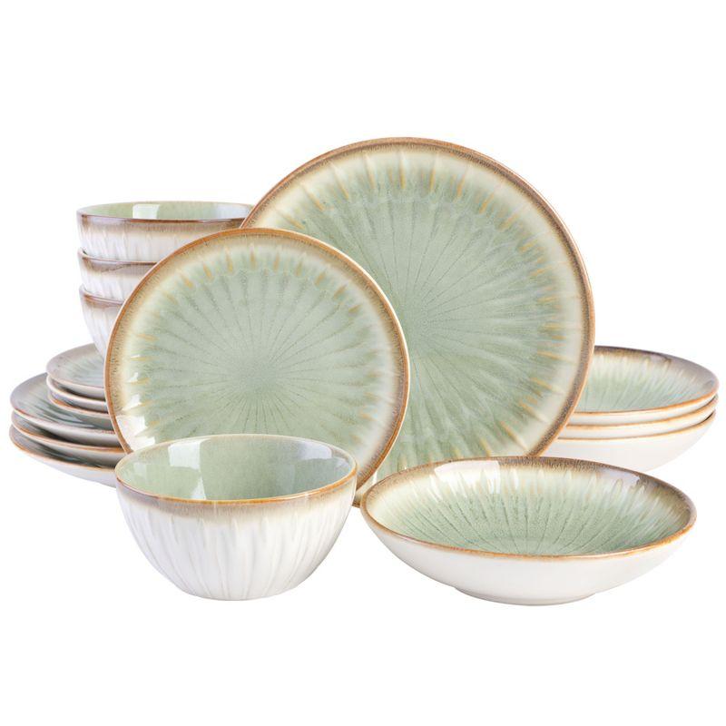 Gibson Elite Mayfair Bay 16-Piece Embossed Double Bowl Reactive Dinnerware Set