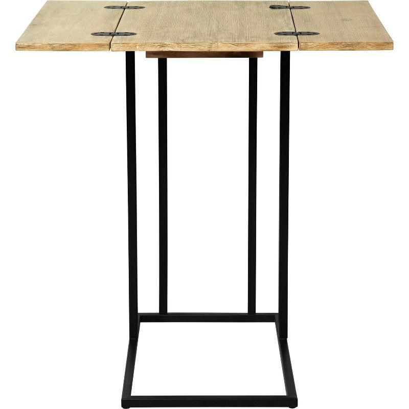 Expandable Natural Wood and Black Metal C-Shaped Side Table