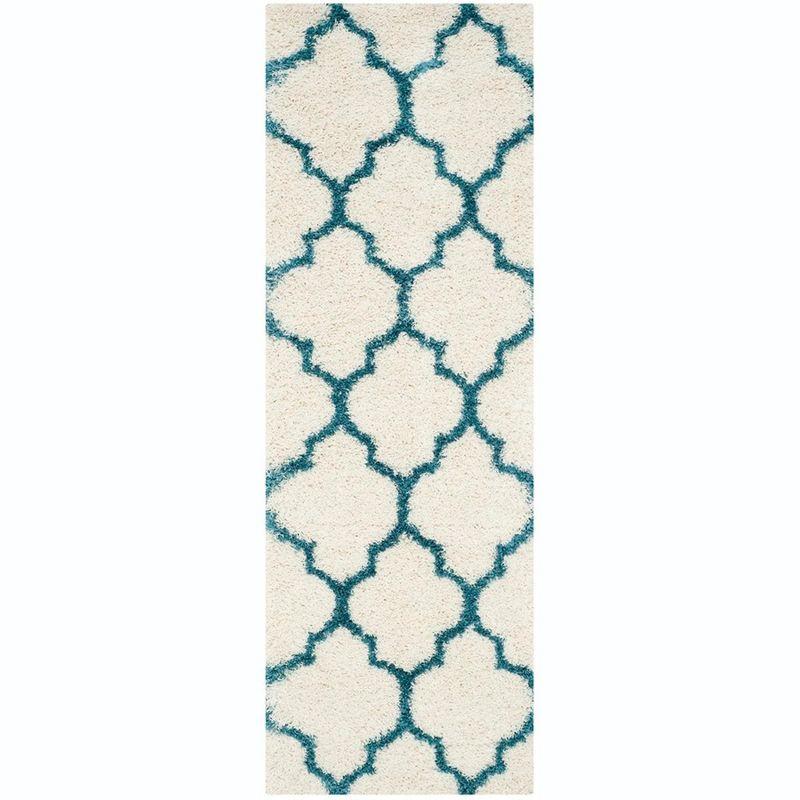 Ivory and Blue High Pile Shag Kids Runner Rug