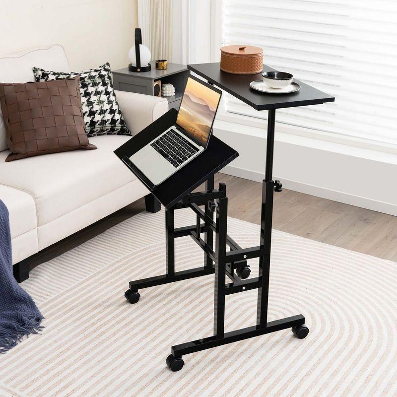 Costway Mobile Standing Desk Rolling Adjustable Laptop Cart Home Office Walnut/Natural/White