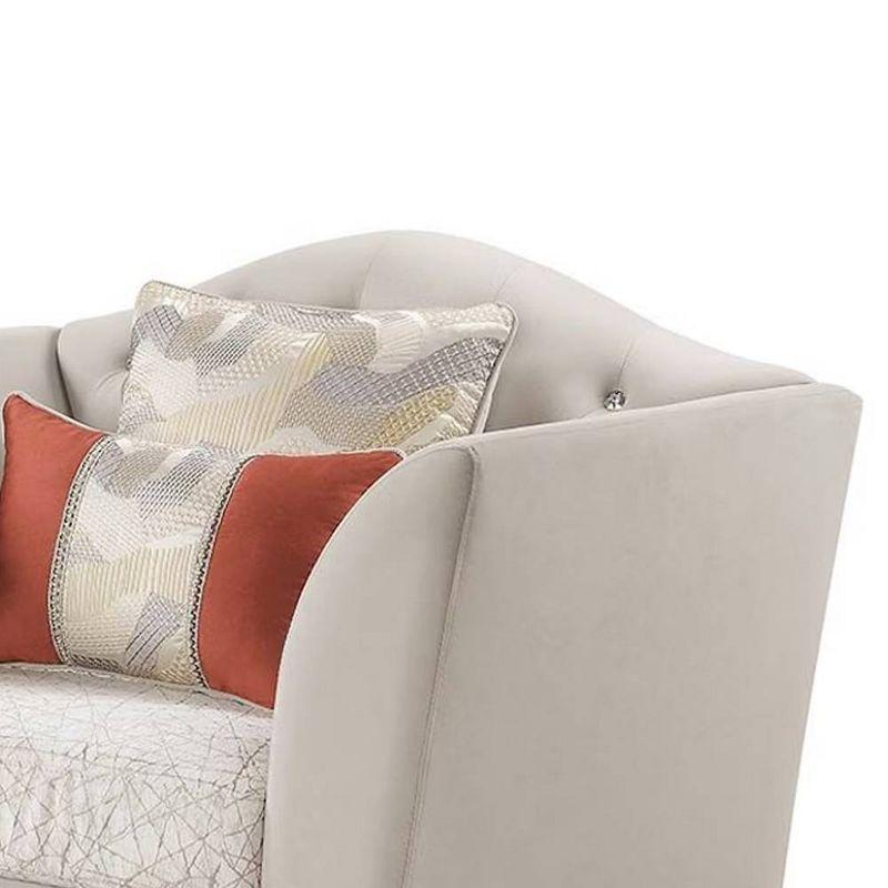 Tayden Beige Velvet Geometric Accent Chair with Black Base