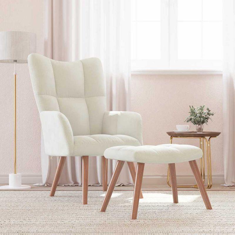 vidaXL Relaxing Chair with a Stool Cream White Velvet