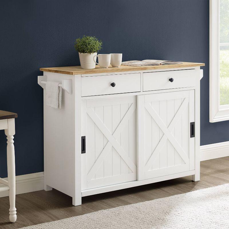 Laurel Kitchen Island/Cart White/Natural - Crosley: Farmhouse Style, Towel Bar, Adjustable Shelf